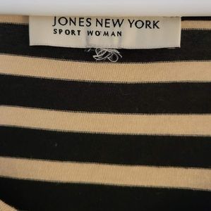 Jones New York Women's Blouse Tan and Black Diagonal Stripes